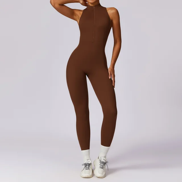 One-piece Jumpsuits Women Sporty Workout Zipper Long Sleeve Skinny Activity Wear Rompers