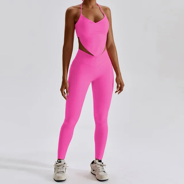 2Pcs Workout Crop Top High Waist Leggings Shorts Fitness Gym Wear Knitted Sport Suits Sportswear