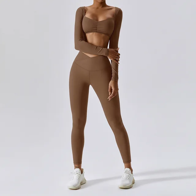 2Piece Gym Yoga Set  Long Sleeve Fitness Bra Sports Leggings Tracksuits-Zieline