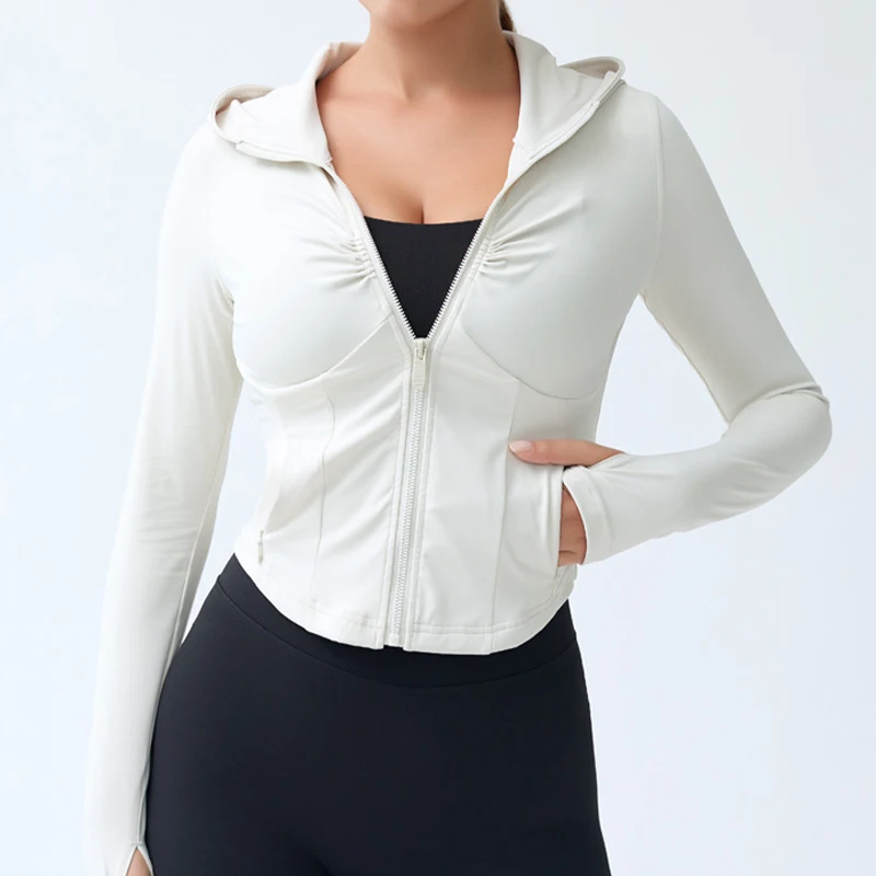 Quick-Dry Long Sleeves Sports jackets Gym Top Female Yoga Tights Zipper Hoodie-Zieline