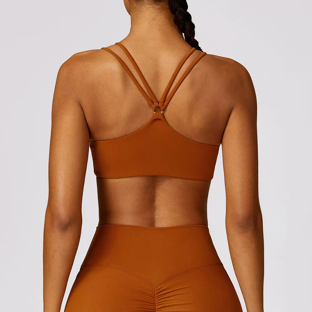 Cross Strap Yoga Sports Bra Running Shockproof Gym Top Padded Push Up Sportwear-Zieline