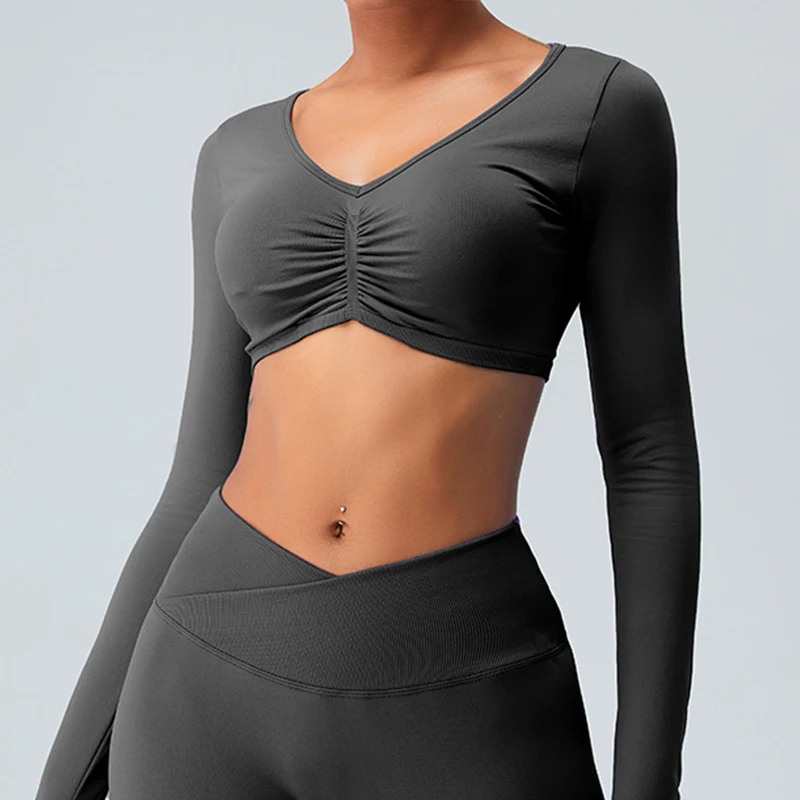 Sexy Long Sleeve Yoga Breathable Quick Dry Sportswear Workou Fitness Crop Top -Zieline