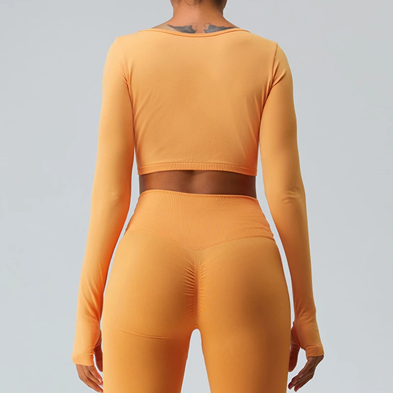 Sexy Long Sleeve Yoga Breathable Quick Dry Sportswear Workou Fitness Crop Top -Zieline