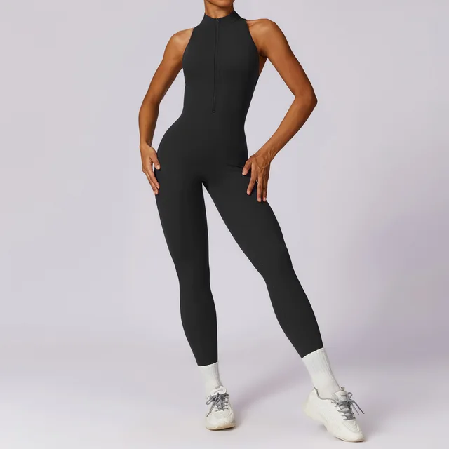 One-piece Jumpsuits Women Sporty Workout Zipper Long Sleeve Skinny Activity Wear Rompers