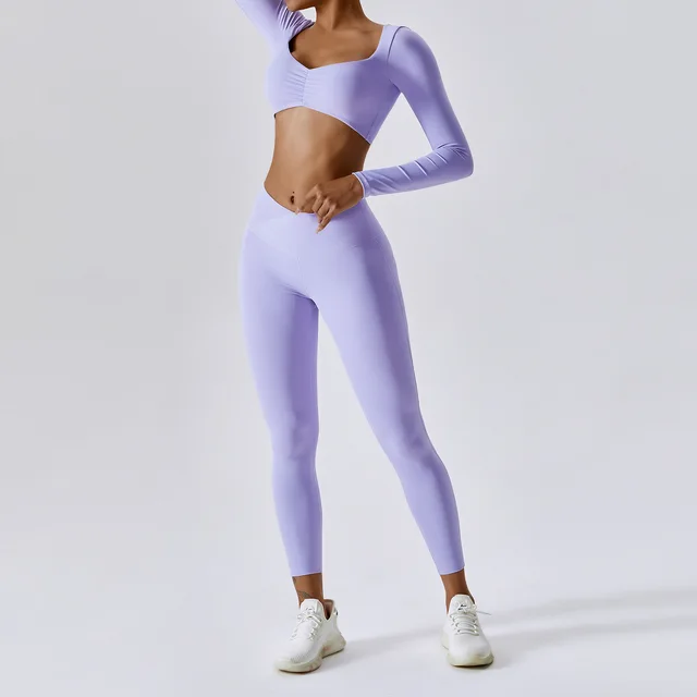 2Piece Gym Yoga Set  Long Sleeve Fitness Bra Sports Leggings Tracksuits-Zieline