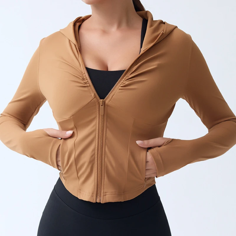 Quick-Dry Long Sleeves Sports jackets Gym Top Female Yoga Tights Zipper Hoodie-Zieline