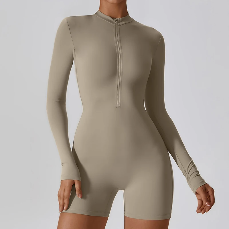  Zipper Training Long Sleeve Yoga Clothes Sportswear Bodycon Jumpsuits -Zieline