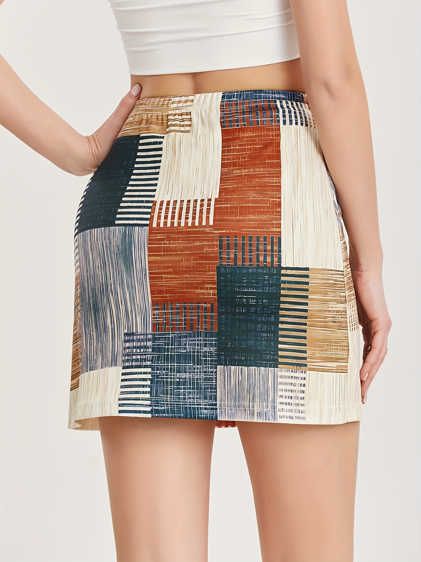 High Waist Printed Geometric Pattern, Elegant Slint skirt For Every Day, Clothes For Women-Zieline