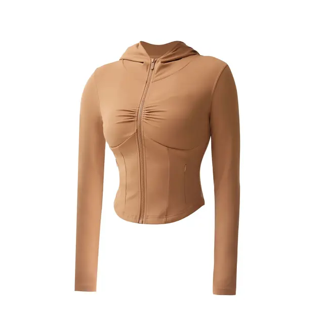Quick-Dry Long Sleeves Sports jackets Gym Top Female Yoga Tights Zipper Hoodie-Zieline