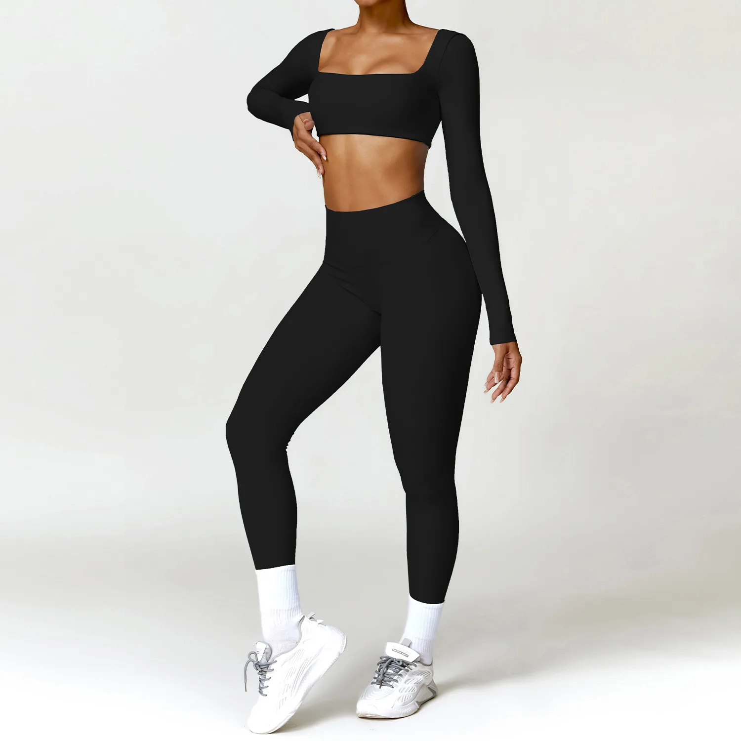 2PCS Yoga Suit Sports Set Quick-Drying Gym Set Tracksuit Running Workout Long Sleeve Sports Shirt -Zieline