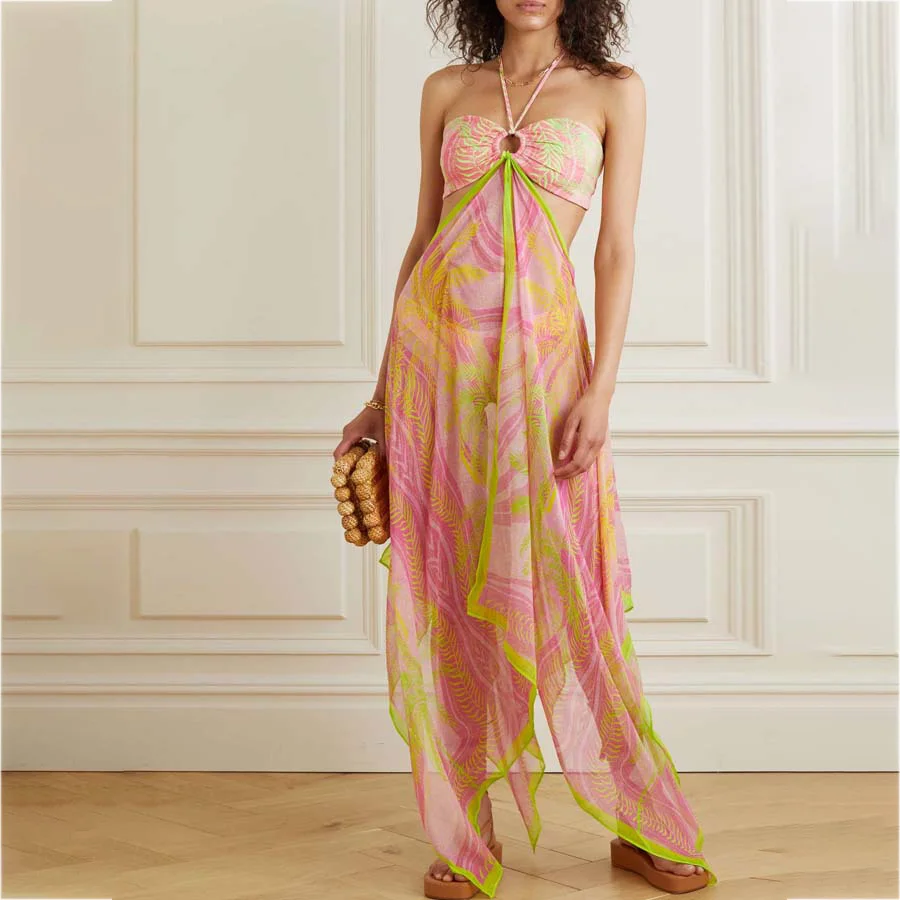  Halter Neck Geometric Print Bikini Cover Up Set Women's Swimsuit