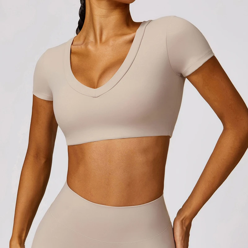  Short Sleeves Workout Fitness Yoga Shirt Quick-Dry Yoga  Crop Tops -Zieline