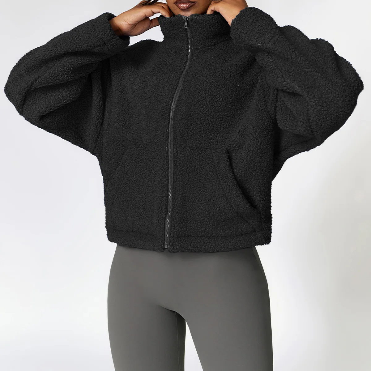 Fleece Fitness Exercise Thick Fleece Coat Gym Crop Tops Activewear  Jacket