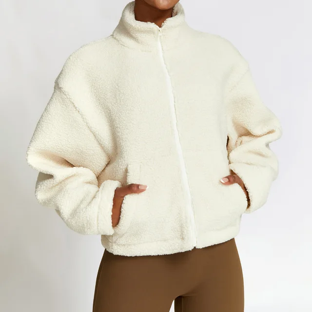 Fleece Fitness Exercise Thick Fleece Coat Gym Crop Tops Activewear  Jacket