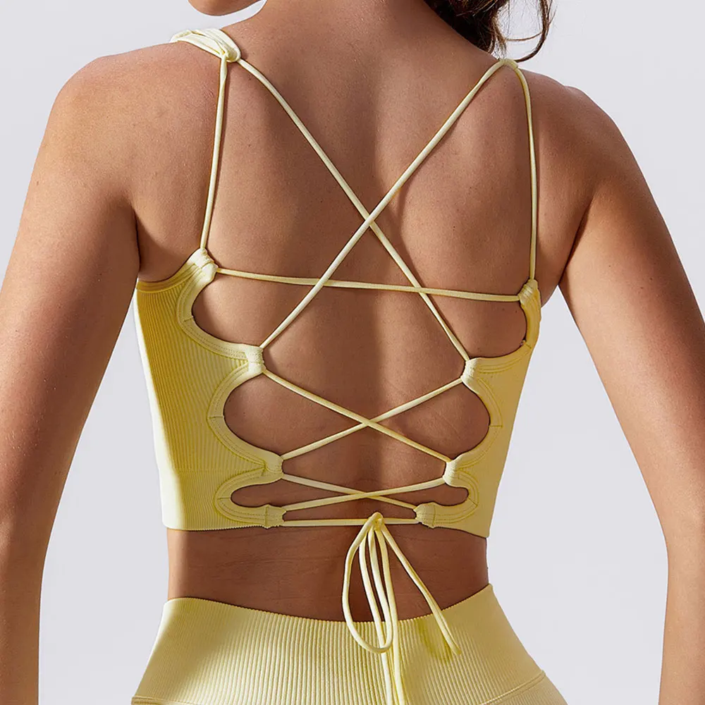 Breathable Criss Cross Gym Top Backless Seamless Bra Vest Bralette Push Up Bra