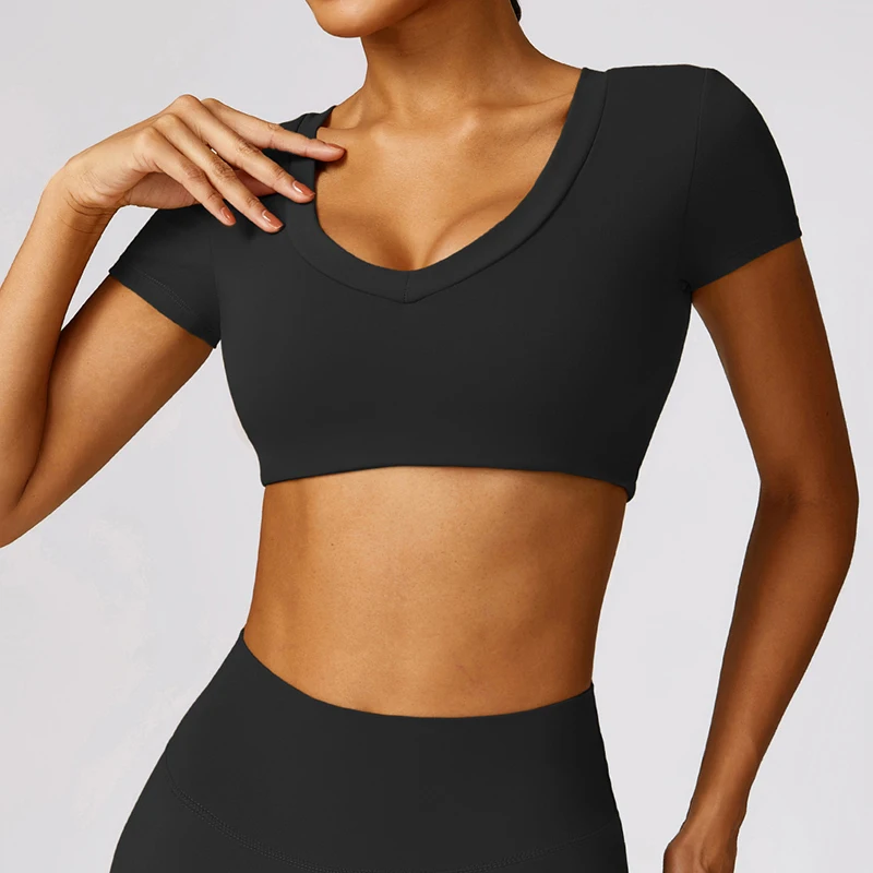  Short Sleeves Workout Fitness Yoga Shirt Quick-Dry Yoga  Crop Tops -Zieline
