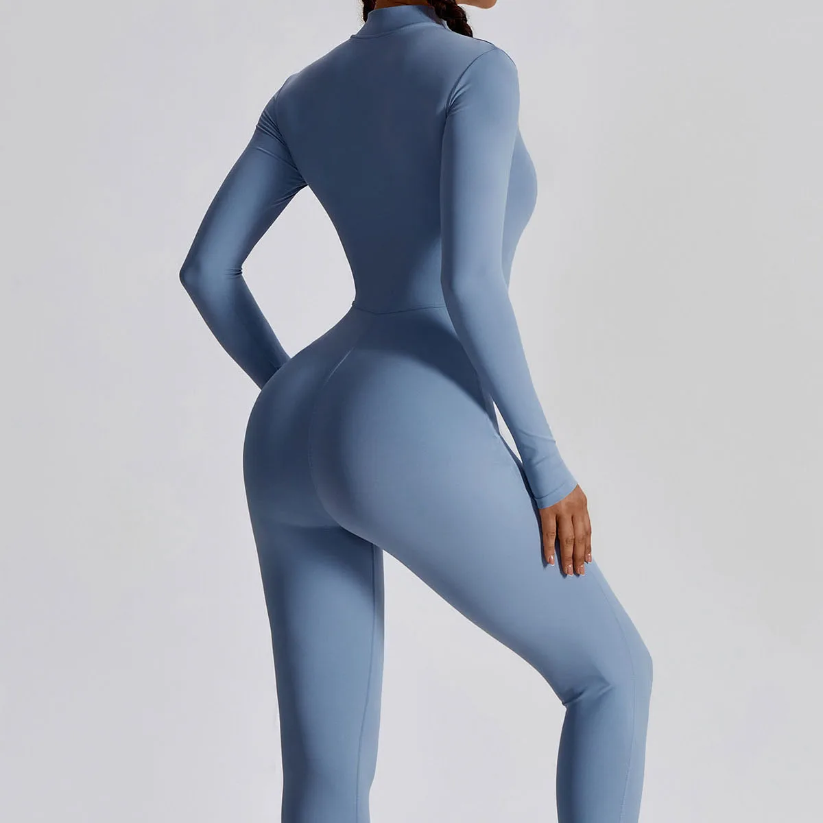 Zip-up O-neck Long Sleeve Jumpsuit Streetwear Overalls One Piece Fitness Sport Bodysuits