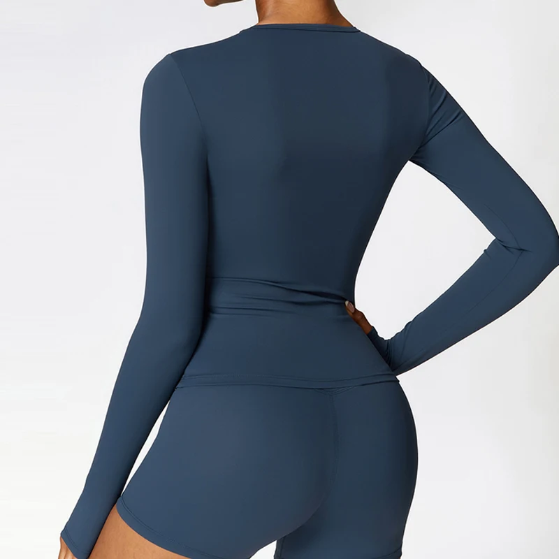 Sports Long Sleeve Shirt Quick Dry Yoga Clothes Gym Top Women Breathable Fitness Yoga Shirt -Zieline