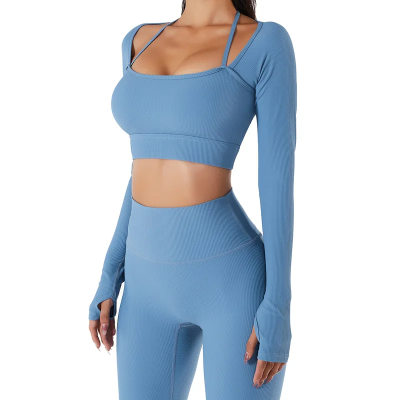 Quick-Drying Fitness Suit With Chest Pad Slim Tight Long-Sleeved Yoga Suit-Zieline