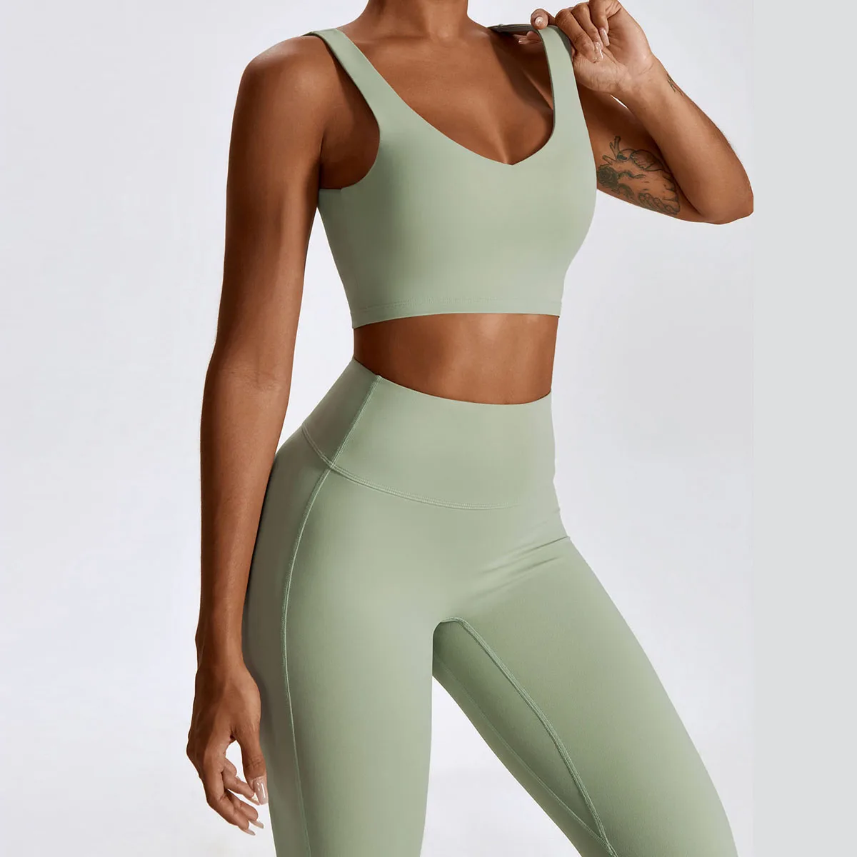 Workout Sportswear Gym Clothing Fitness Long Sleeve Crop Top High Waist Leggings Sports Set