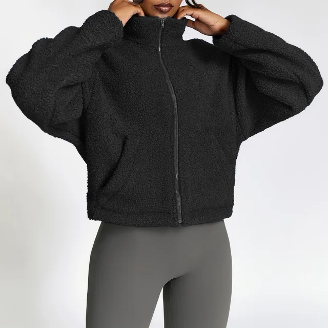 Fleece Fitness Exercise Thick Fleece Coat Gym Crop Tops Activewear  Jacket