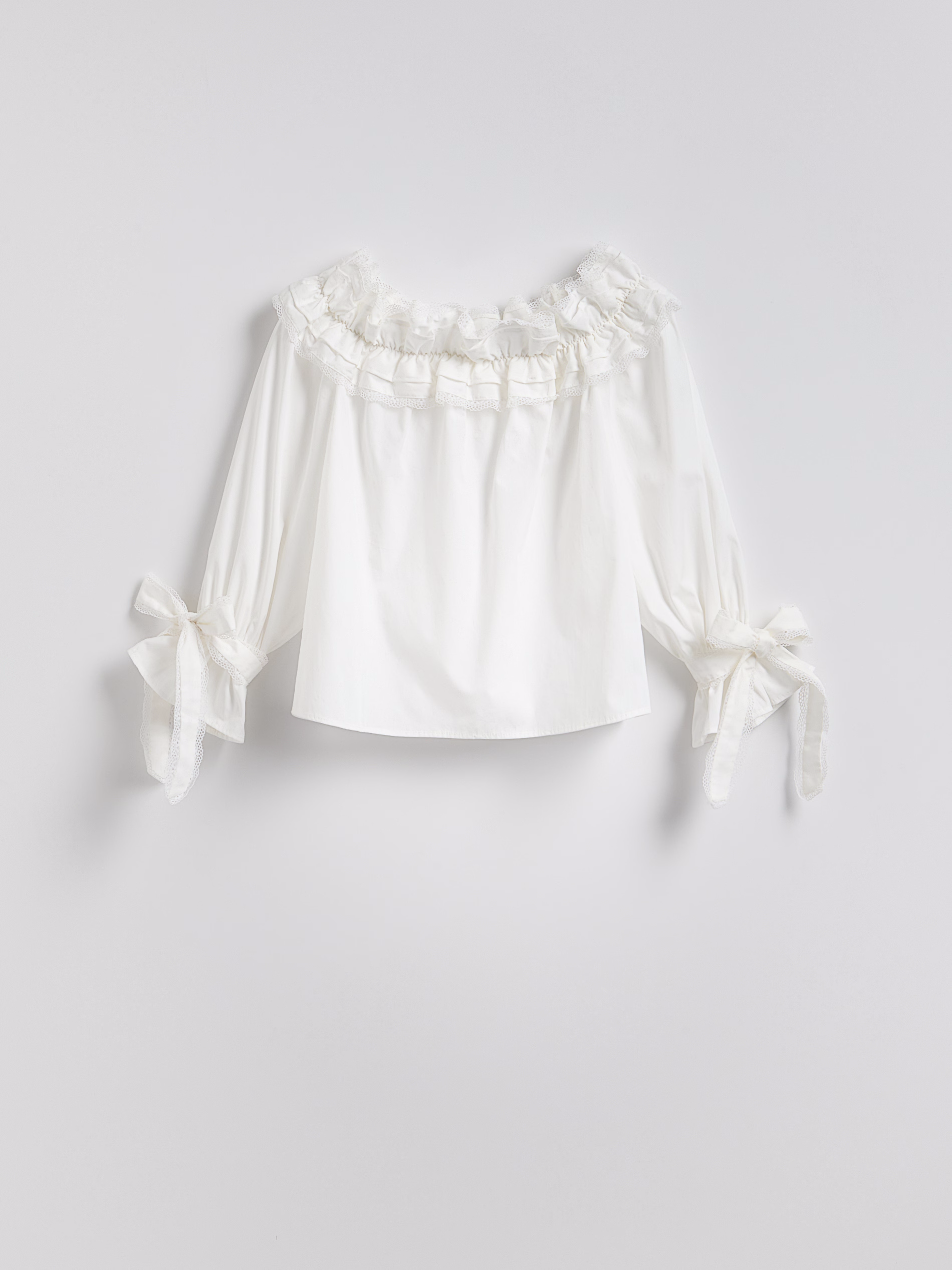 Ruffled Lace Trim Off-Shoulder Top