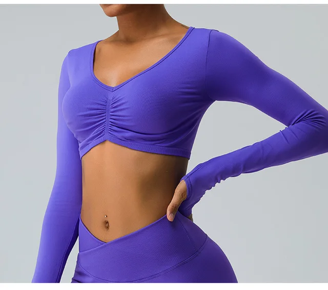 Sexy Long Sleeve Yoga Breathable Quick Dry Sportswear Workou Fitness Crop Top -Zieline