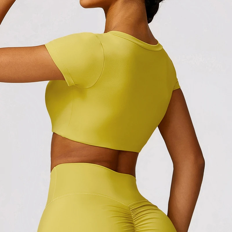  Short Sleeves Workout Fitness Yoga Shirt Quick-Dry Yoga  Crop Tops -Zieline