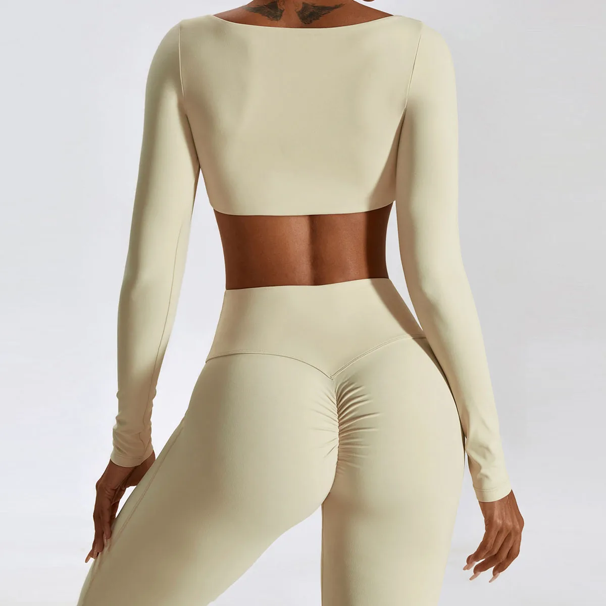 Workout Sportswear Gym Clothing Fitness Long Sleeve Crop Top High Waist Leggings Sports Set