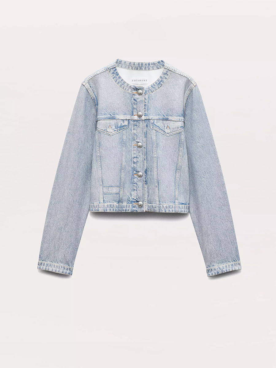 Round Neck Denim Women Jacket