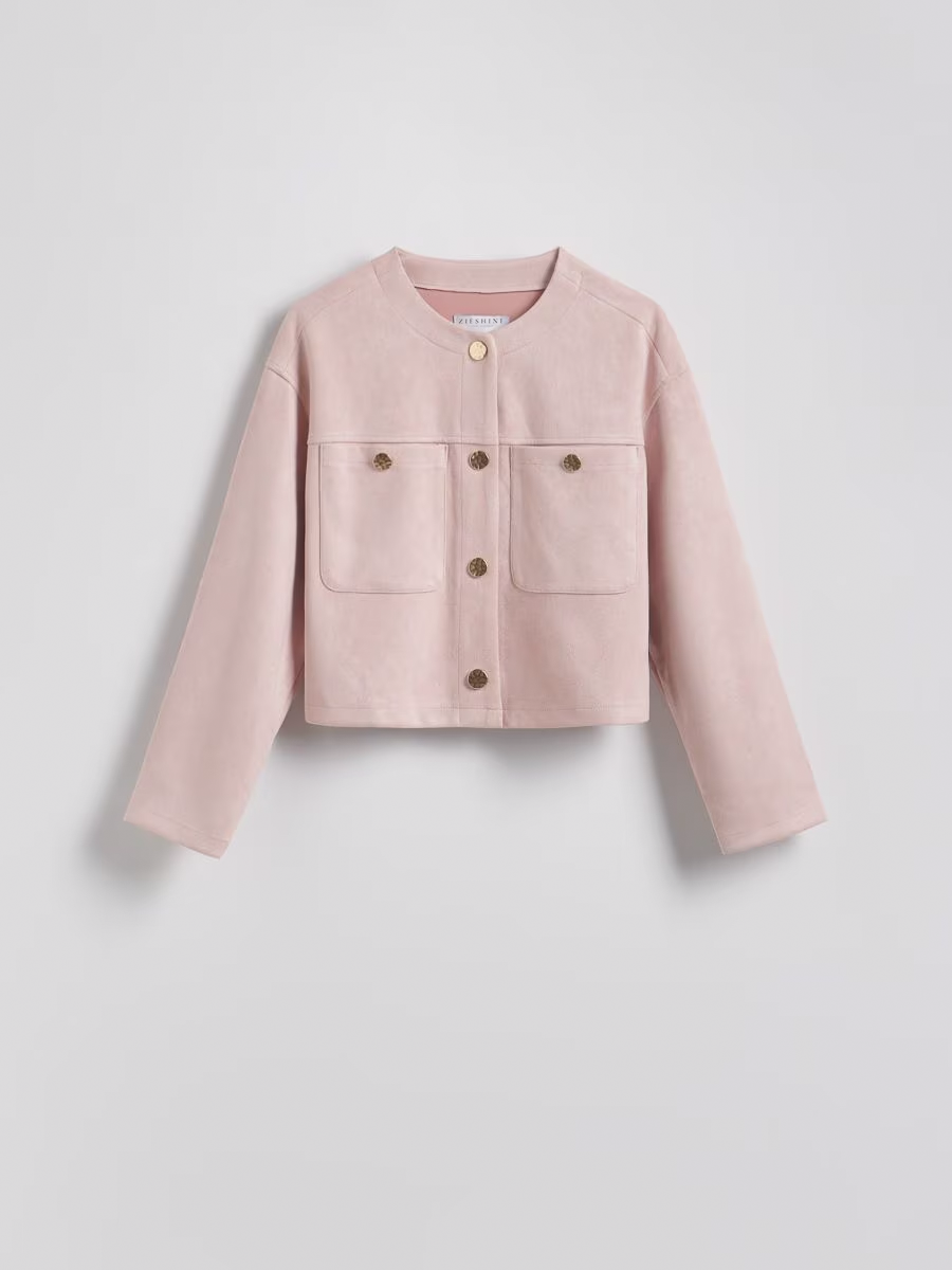 Premium Faux Suede Cropped Button Jacket