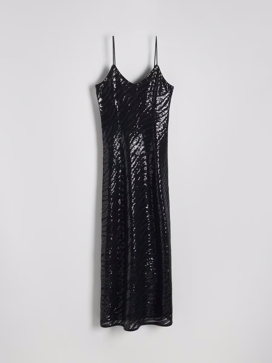 V Neck Vertical Striped Sequin Woemn Maxi Dress