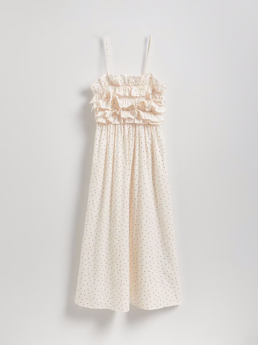 Cotton Ruffled Polka Dot Print Dress