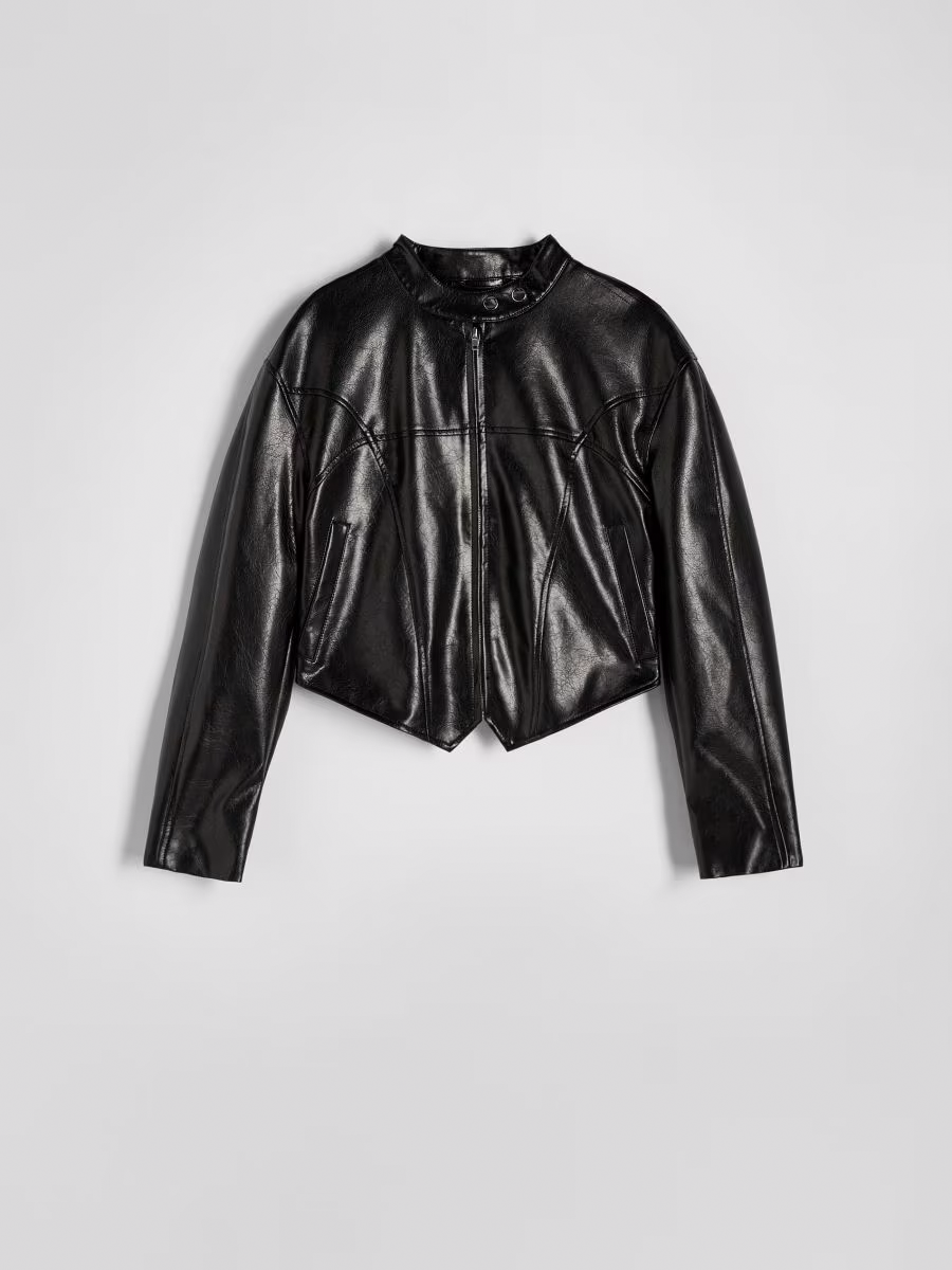 Premium Stand Collar Button Faux Leather Fashion Jacket