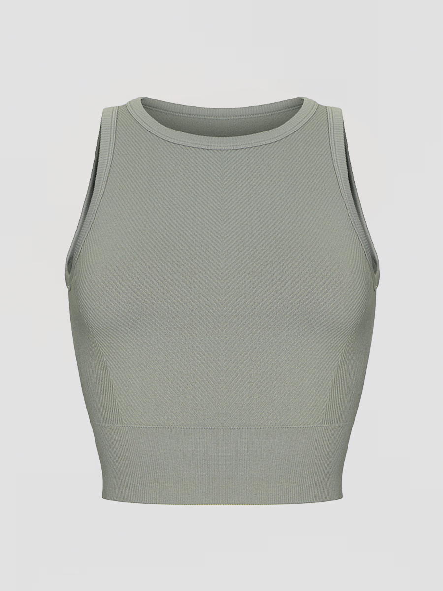 Nylon Seamless Ribbed High Neck Bra