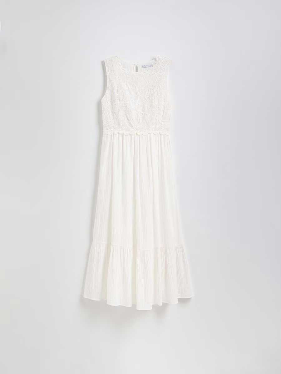 Premium Cotton Lace Trim Midi Dress