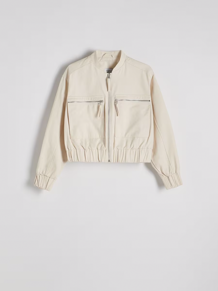 Cotton Bomber Jacket With Zip Pockets