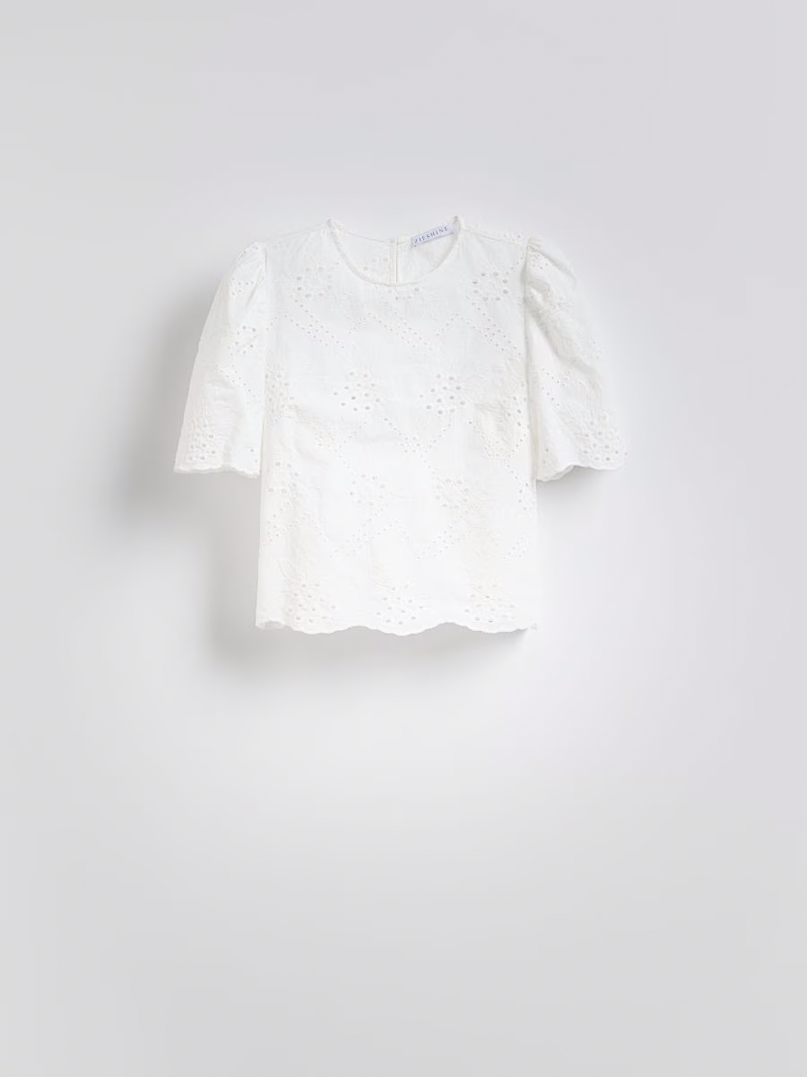 Puff Sleeve Openwork Blouse and Skirt Set