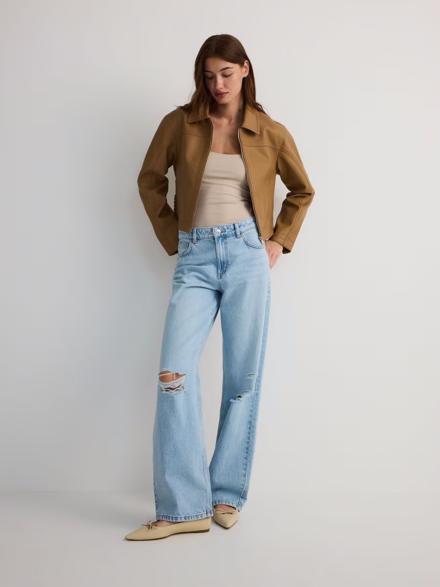 Cropped Faux Leather Drawstring Jacket