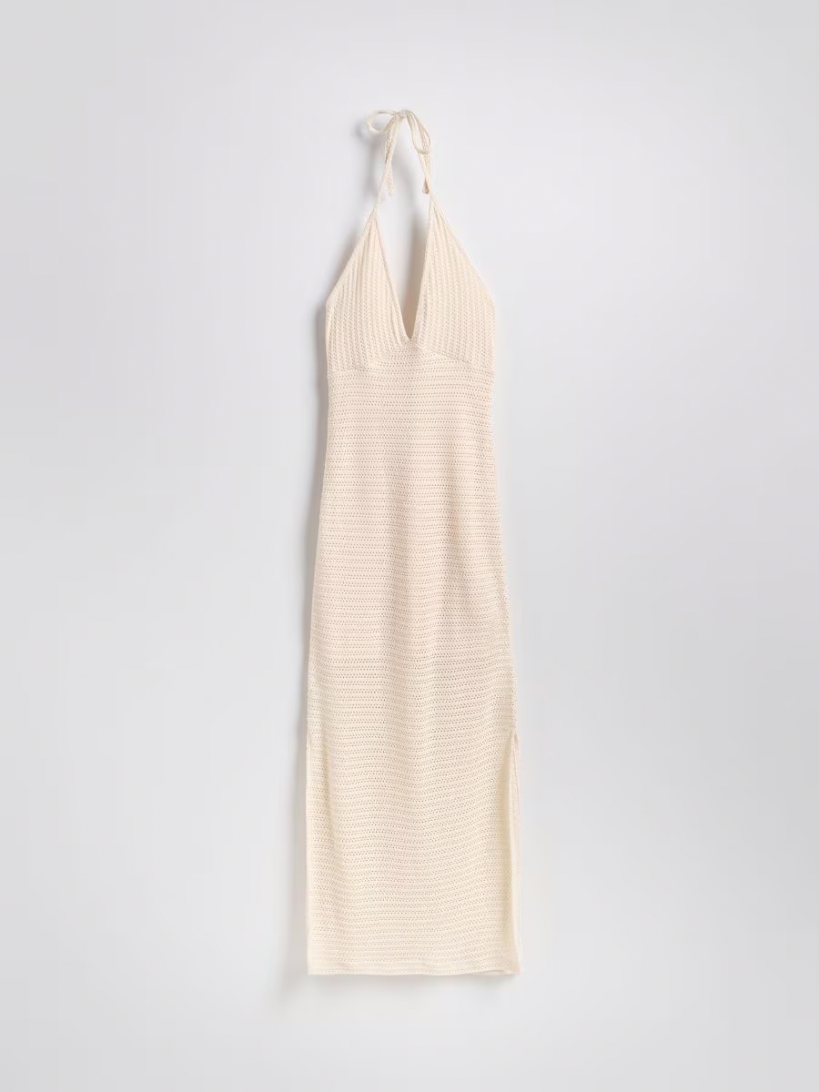 Premiue Halter Neck Knit Pattern Maxi Dress