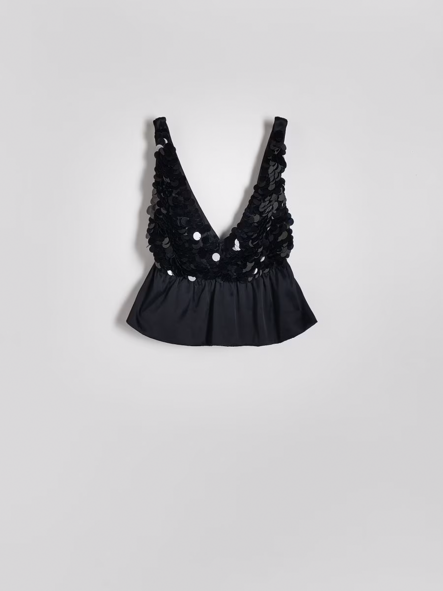 V-Neck Open Back Sequine Top