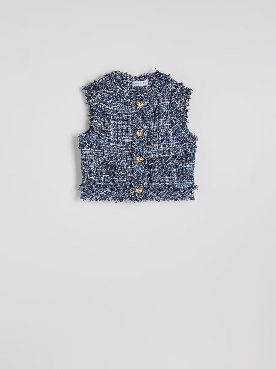 Cotton Blend Sleeveless Vest Jacket