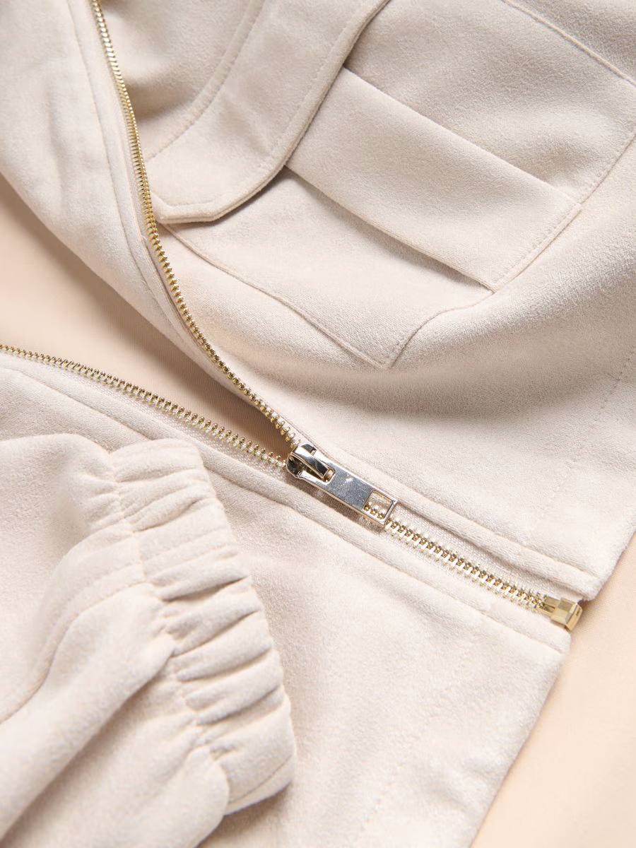 Faux Suede Zip-up Oversize Jacket