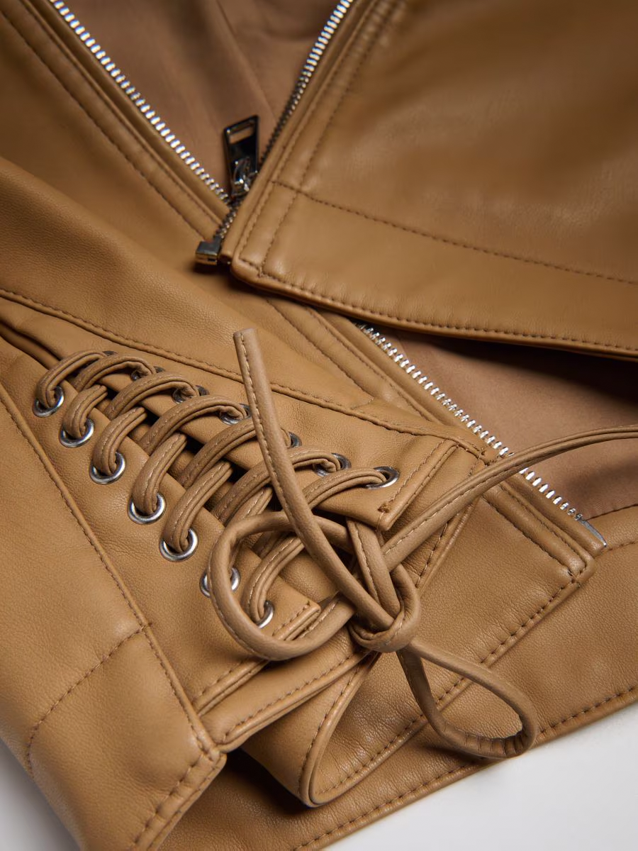 Cropped Faux Leather Drawstring Jacket