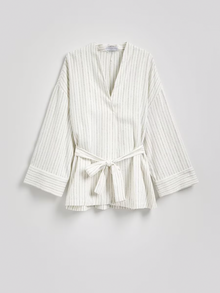 Linen Striped Belted Oversize Blazer