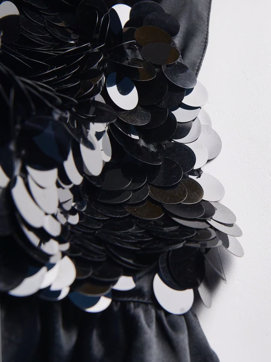 V-Neck Open Back Sequine Top