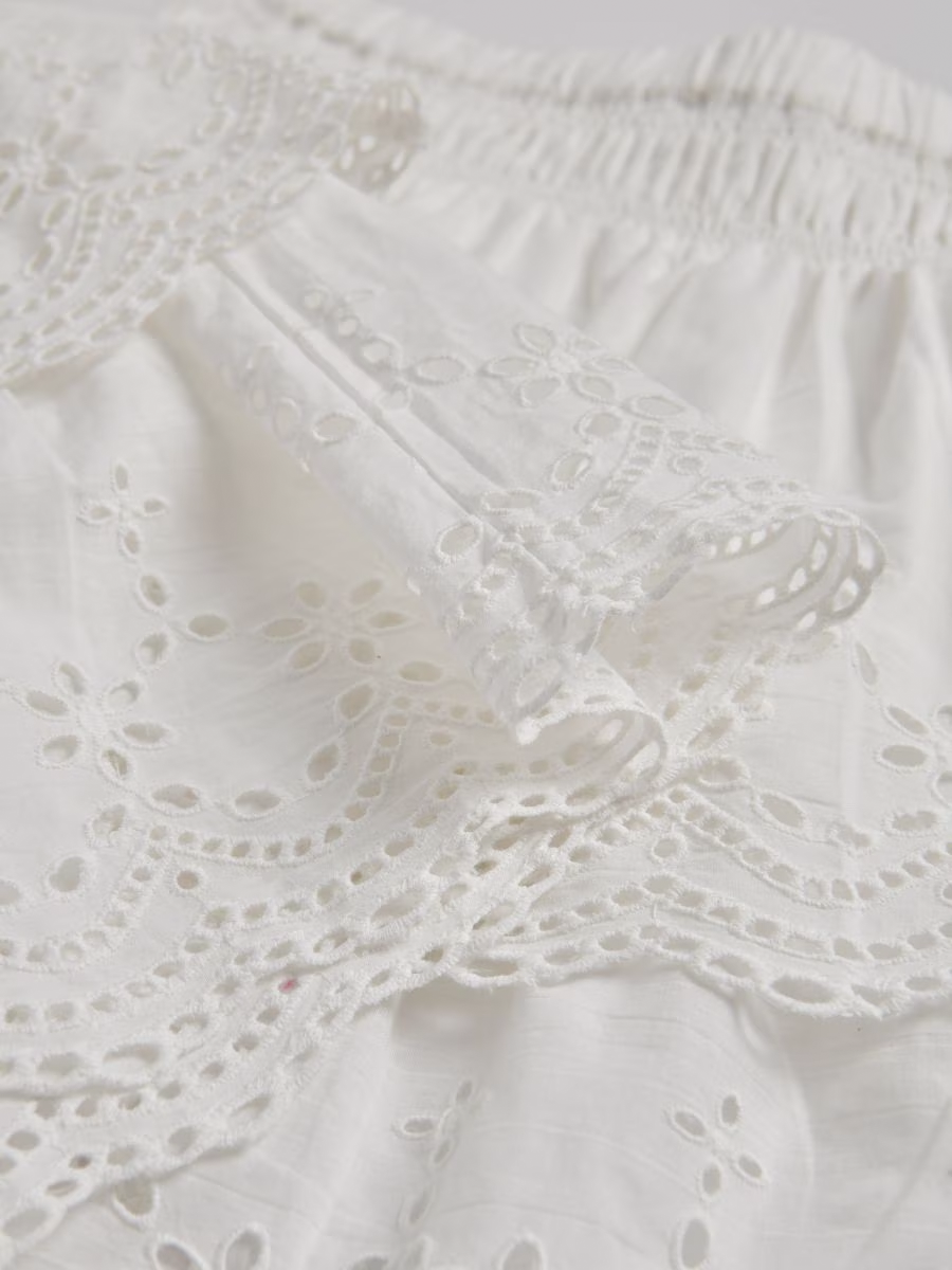 Openwork Embroidered Tie Top And Shorts Set