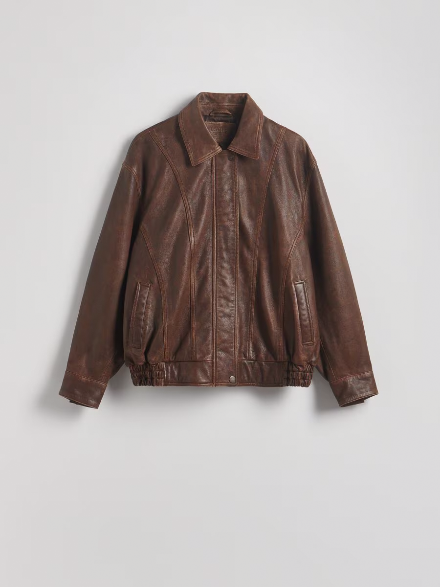 Vintage Brown Faux Leather Oversize Jacket