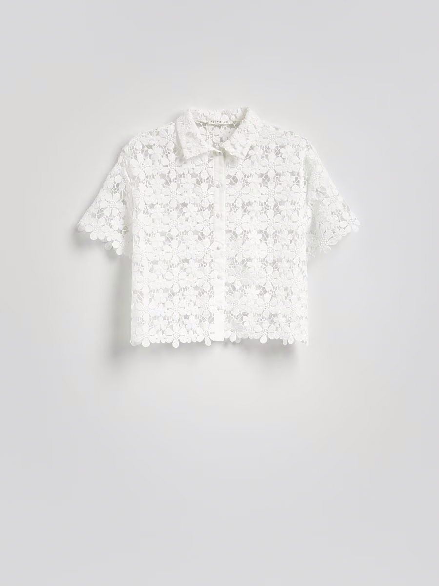 Openwork Floral Pattern Shirt And Shorts Set