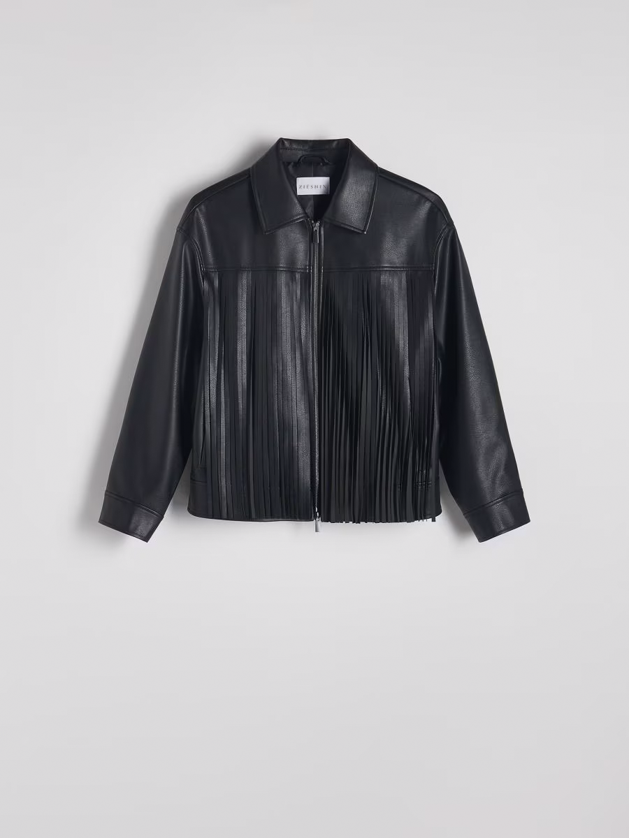 Fringed Faux Leather Double Zip Jacket